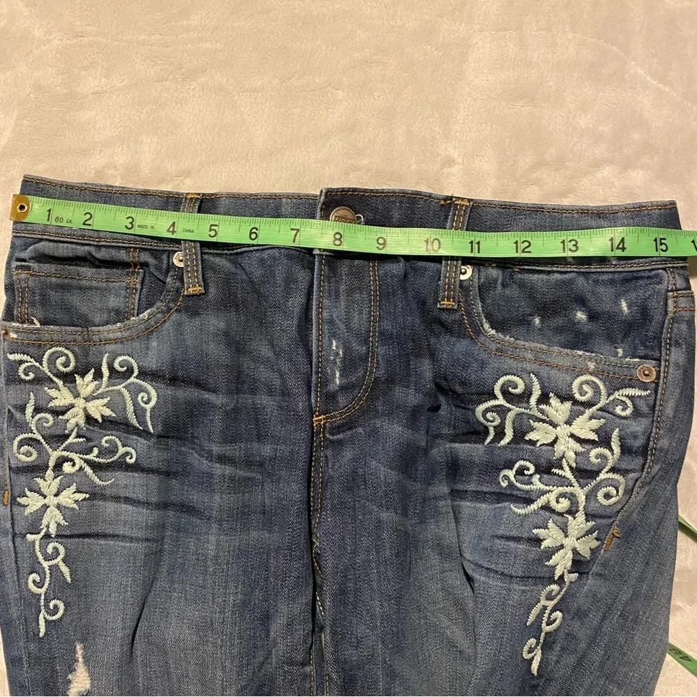 Driftwood Aubrey Jean Women’s 28 Blue Denim Floral Embroidery Low Rise Straight